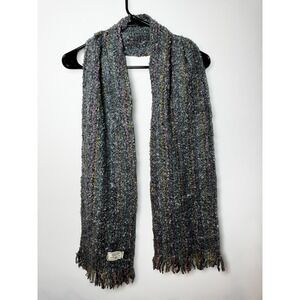 VTG Mucros Weavers Mohair Wool Blend Boucle Scarf Ireland made Multi Stripe Grey